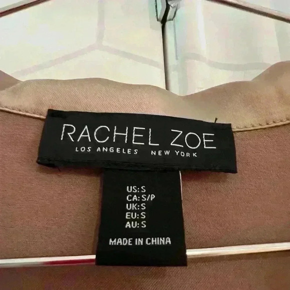 Rachel Zoe Champagne Satin Long Sleeve V Neck Shift Dress- Size Small- EUC - Picture 2 of 6